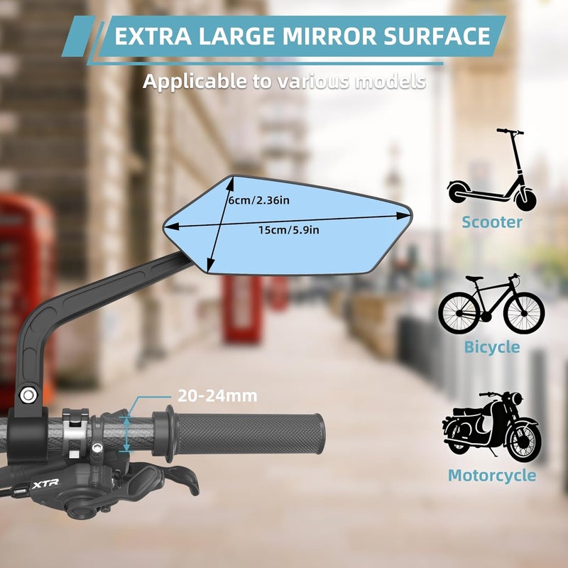 Raoot Handlebar Bike Mirror | Blu-ray Scratch Resistant Glass Lens | Bicycle Rear View Mirrors for Ebike | eBike Accessories - Image 3